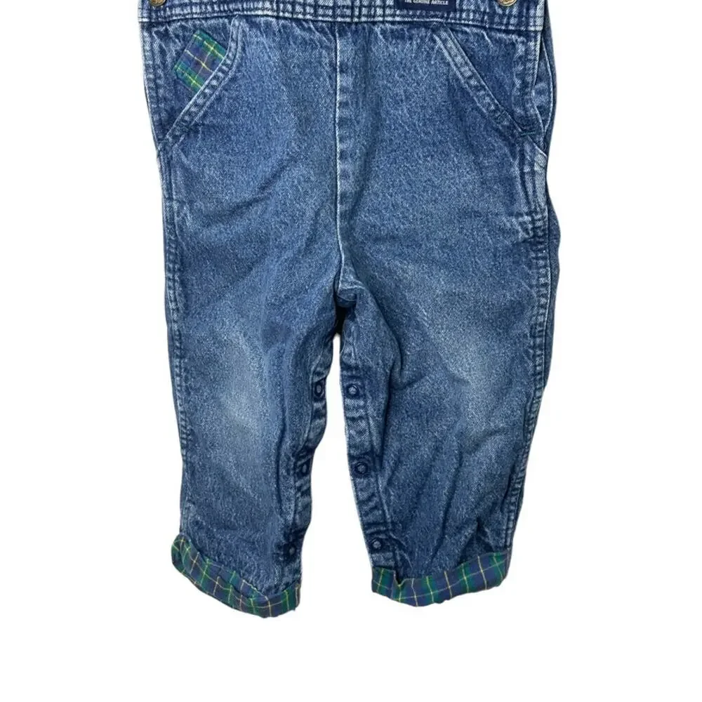 Vintage OshKosh B'Gosh Lined Denim Cuffed Overalls Size 3T 100% Cotton USA